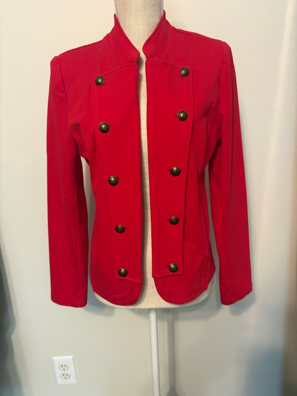 Tommy Hilfiger Red Double-Breasted Military-Style Blazer
